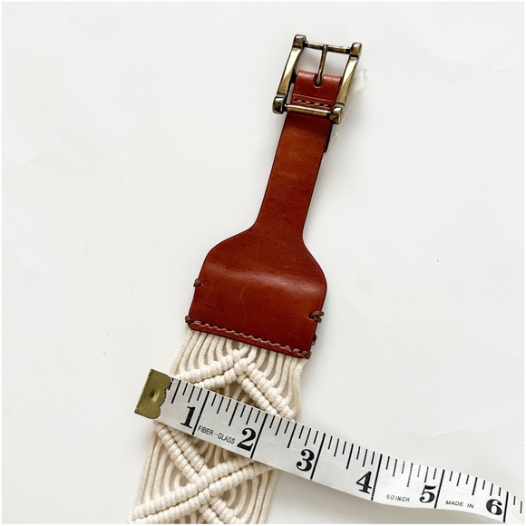 Tommy Bahama Macrame Braided Woven Cream Brown Leather Belt Brass Buckle Boho S - Picture 6 of 8